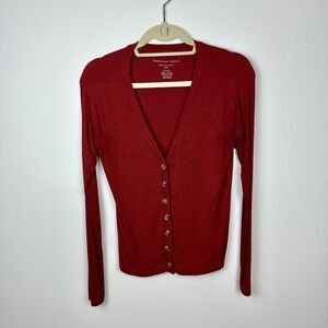 American Eagle Soft & Sexy Fitted Ribbed V-Neck Button Up Long Sleeve Tee Size S